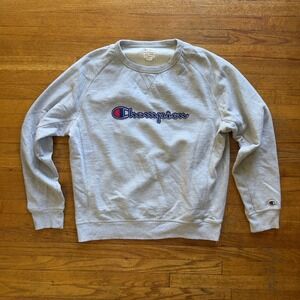 Champion Mens Crew Neck Sweatshirt Pullover Jumper Gray Logo X Large XL